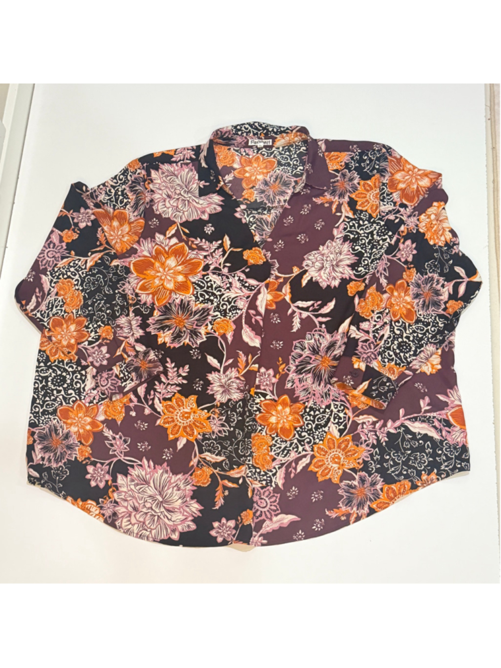 Maurices 3X Floral Blouse Button Front Long Sleeve Purple Boho Top - a1 - Picture 7 of 7